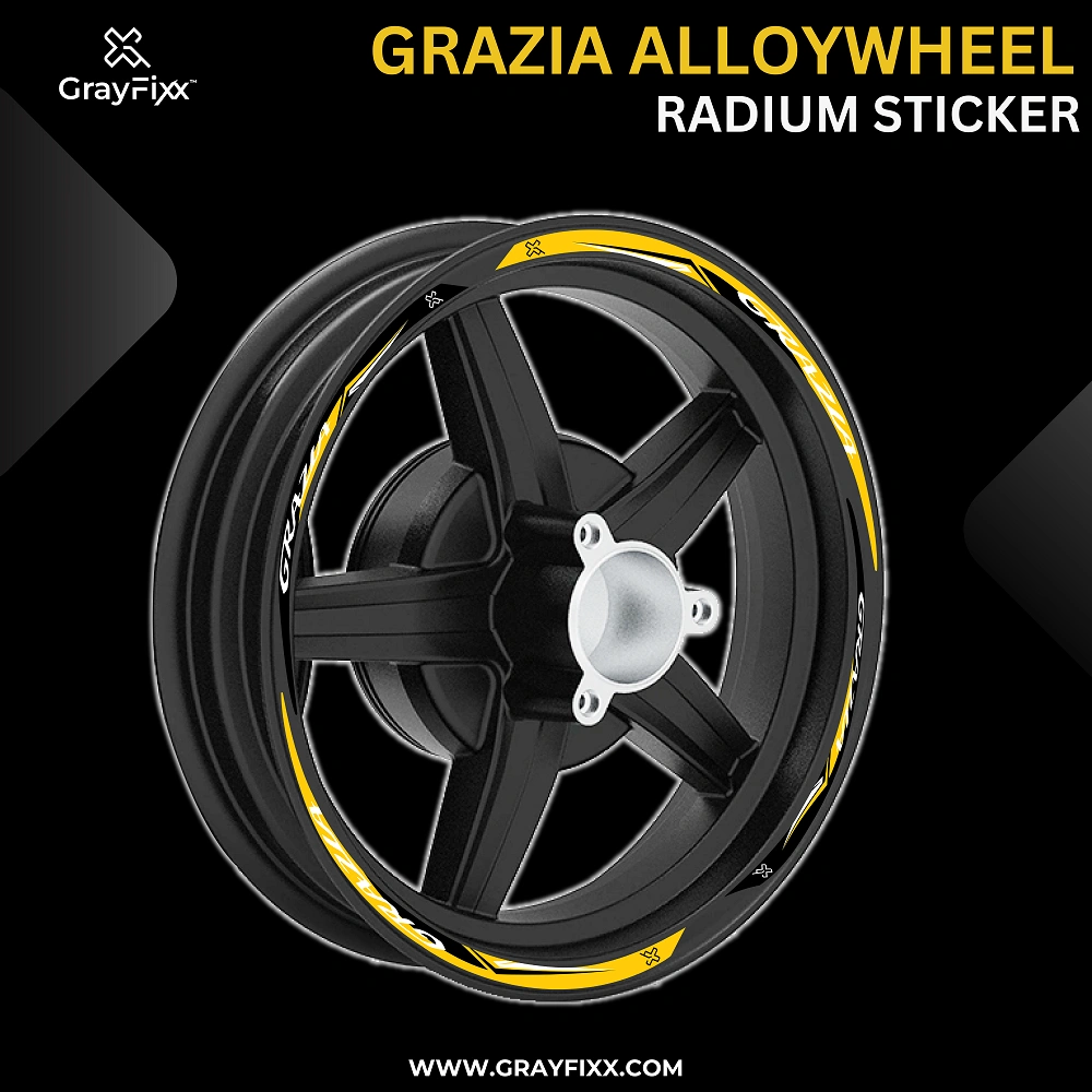 Alloy Wheel Radium Sticker for Grazia 125 | Made in Premium Radium with FPF (Fade Protection Film), Precut Sticker, Waterproof, Pack of 1